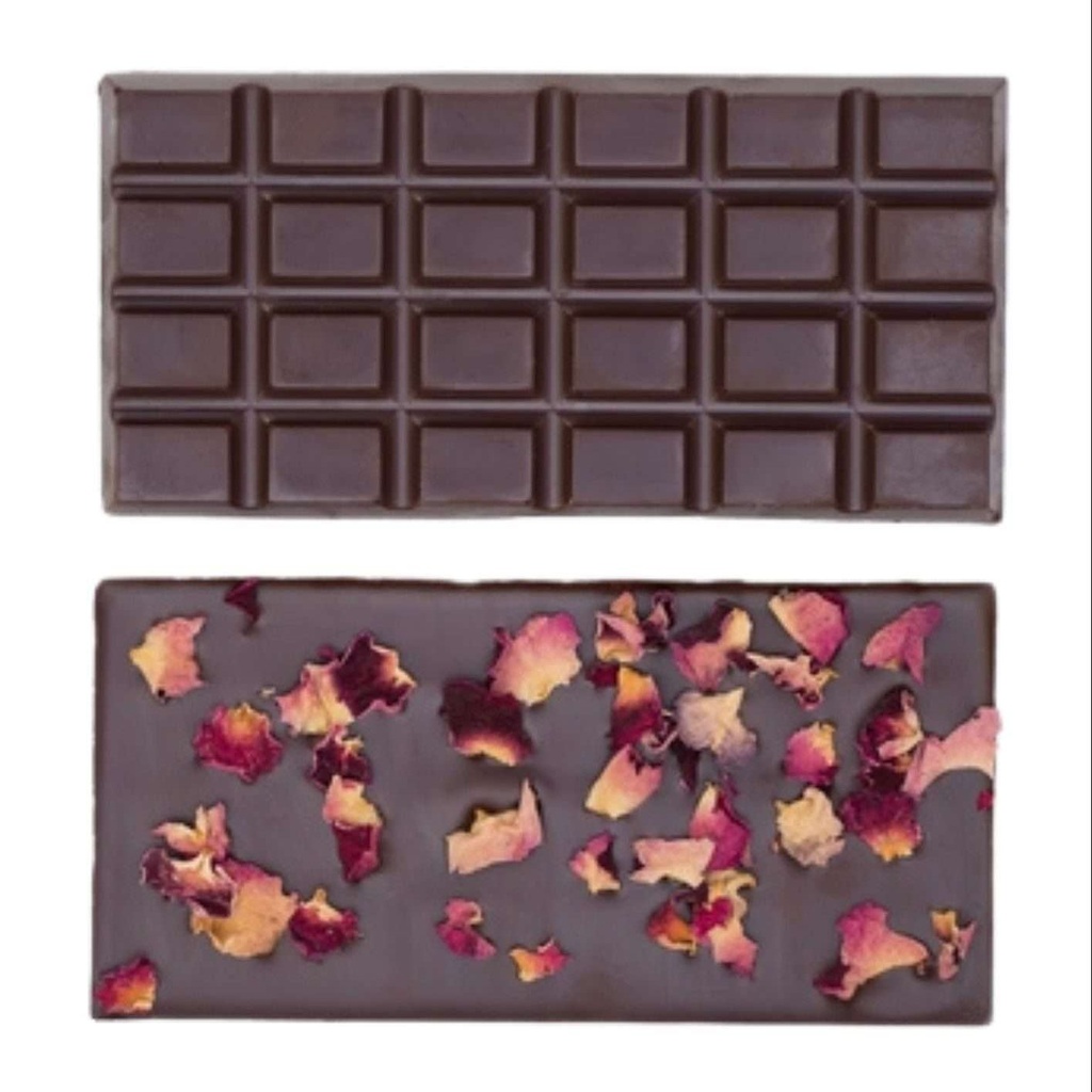 Tablette chocolat noir et pétales de rose