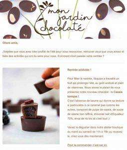 newsletter avec une photo de chocolat individuel cassis tonique